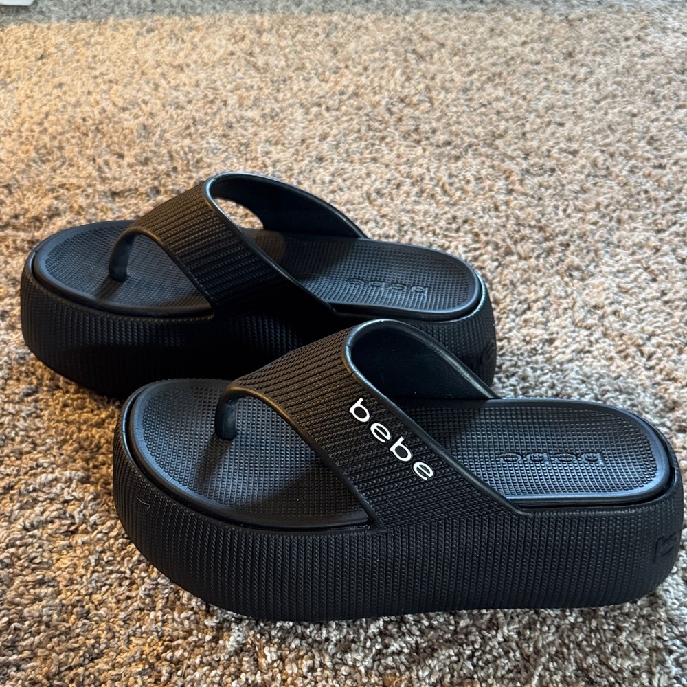 Bebe Black Platform Slide Sandals